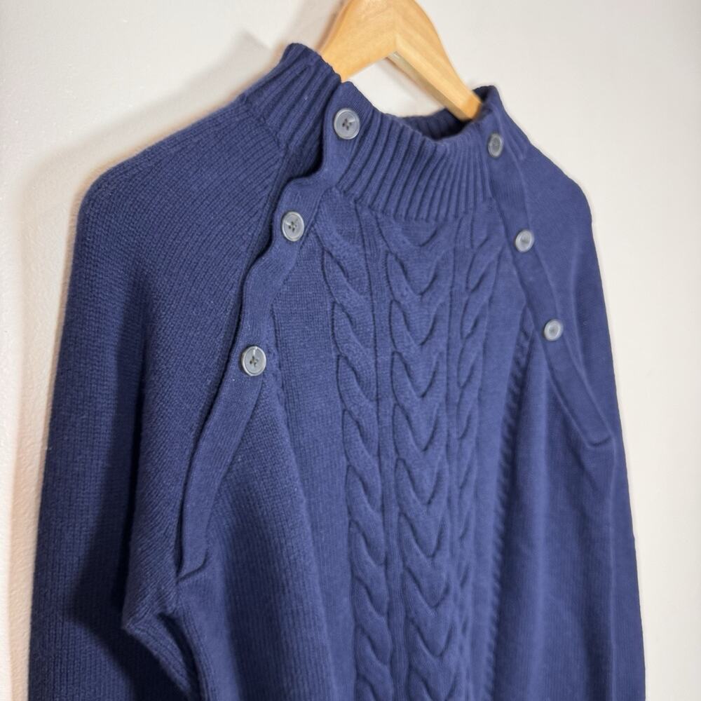 NWT Talbots Womens Cable Knit Sweater M Navy Funnel Neck Nautical Coastal Preppy - Picture 3 of 8